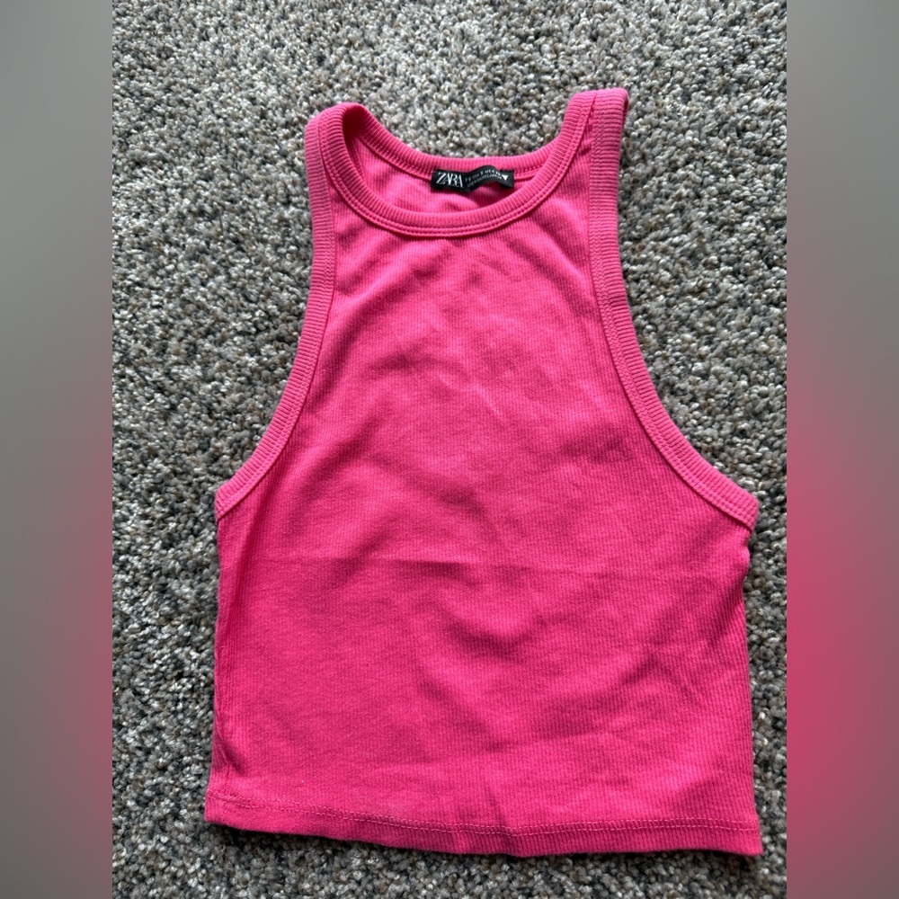 🩷Zara Hot Pink Ribbed High-Neck Tank
